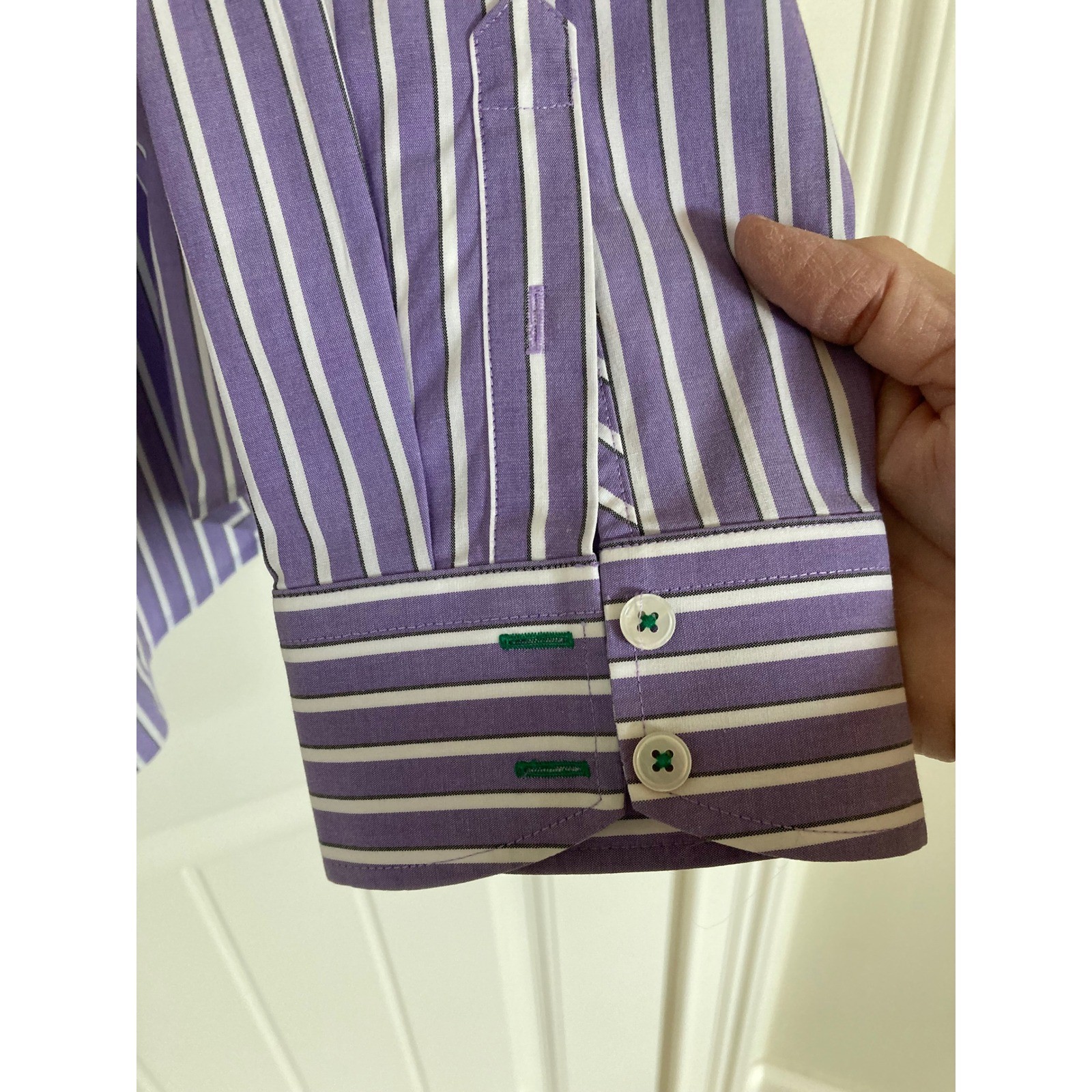Talbots Woman Purple White Striped Button Down Shirt 14 Wrinkle Resistant Cotton