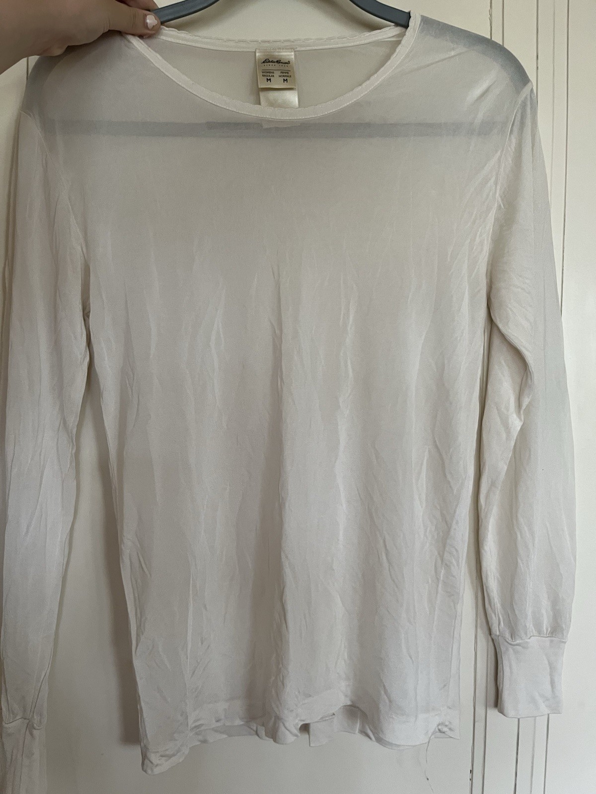 Eddie Bauer Under Top Womens M White Cream Knit Long Sleeve Silk Sheer