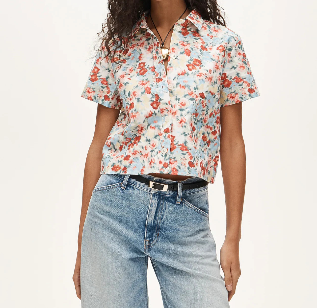 EUC J Crew Gamine button-up shirt in blurred floral print short sleeve cotton 6