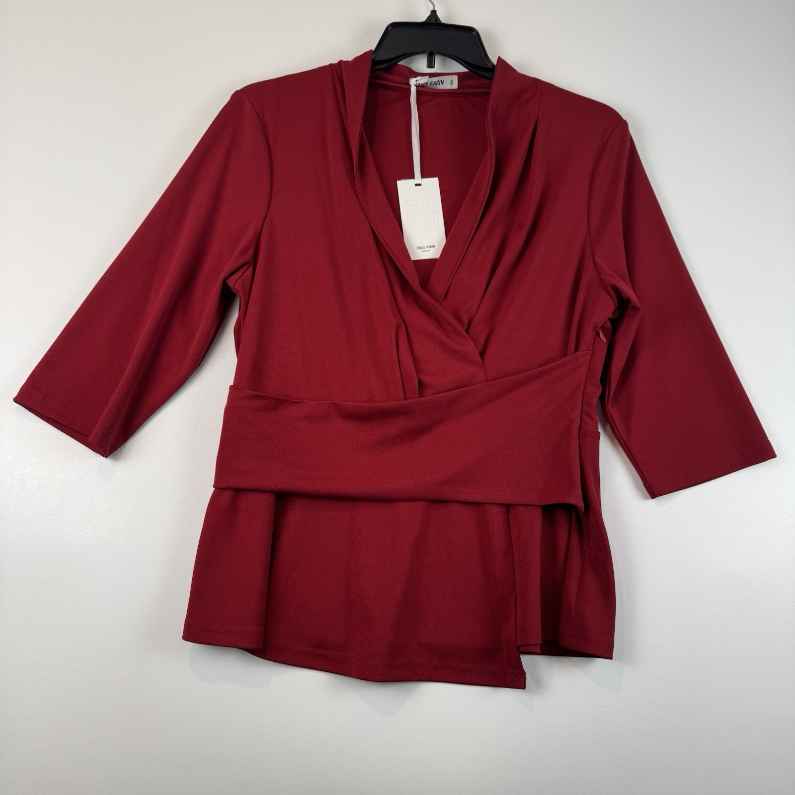 NWT Grace Karin Women Simple & Stylish V-Neck Red Top