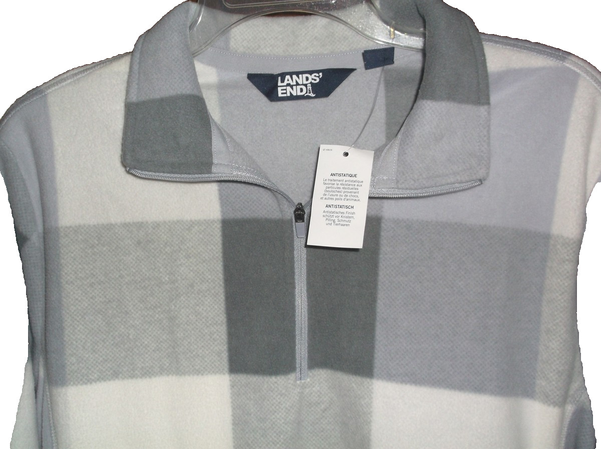 NWT 💥LANDS’ END💥 Soft Comfort Fleece Buffalo Plaid Top Quarter Zip L (14-16)