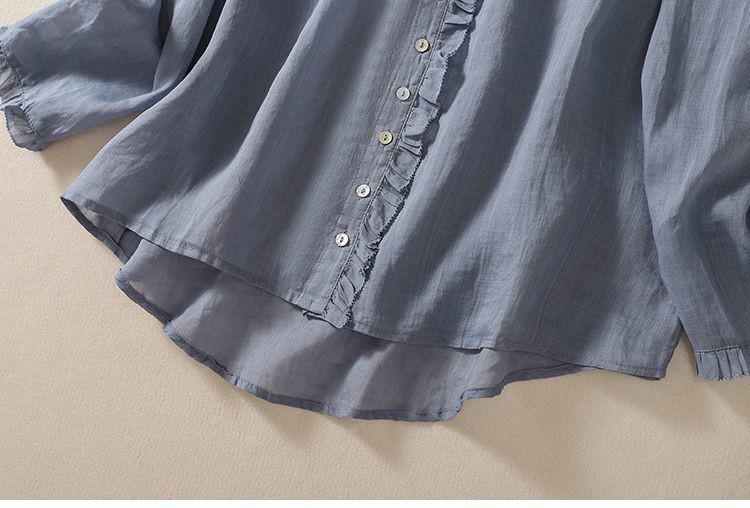 Women’s New Spring Loose V-Neck Wrinkled Sexy Shirt Long-Sleeved Comfortable Top