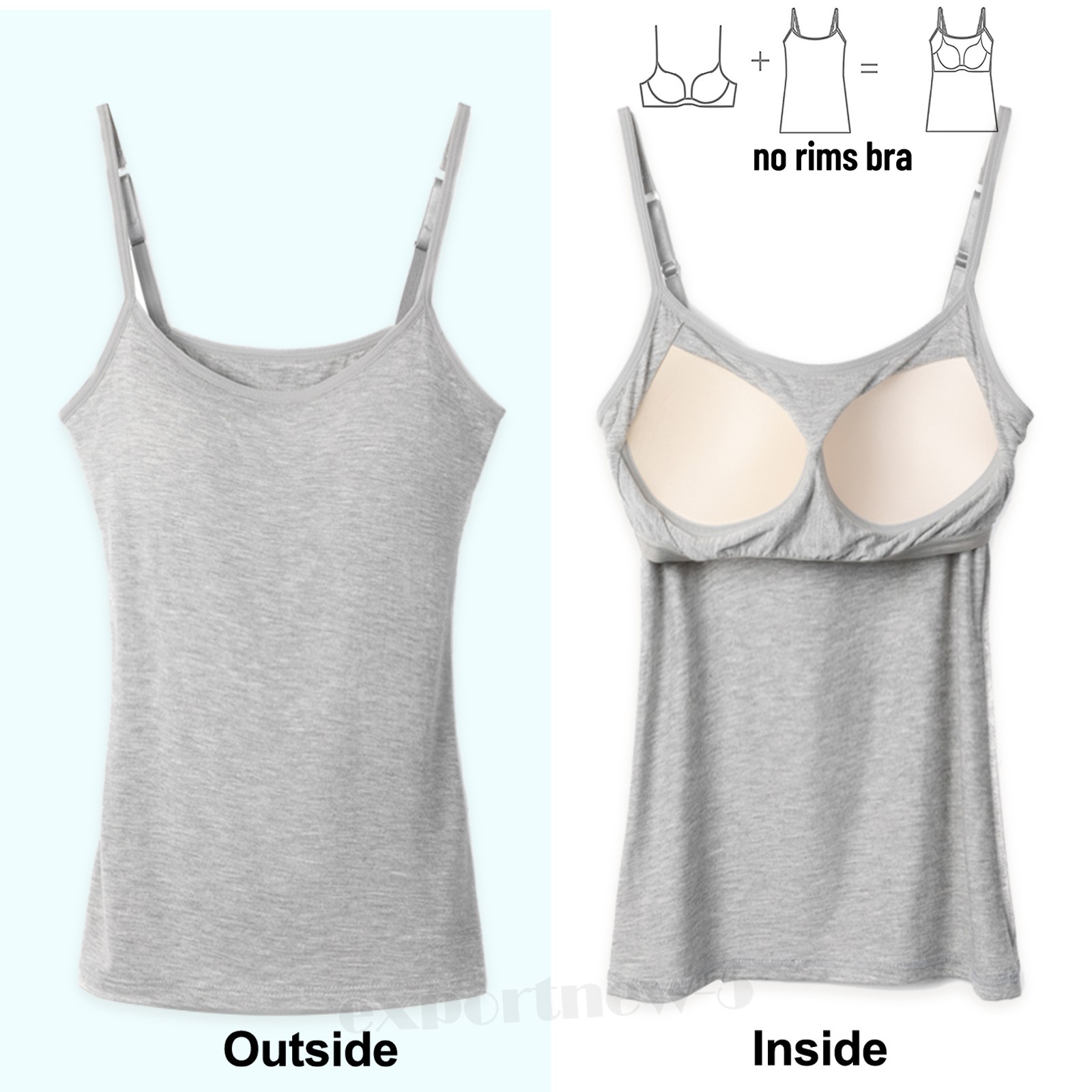 Women’s Camisole Tank Tops Basic Cami Plain with Built-in Bra Summer Tops S-3XL