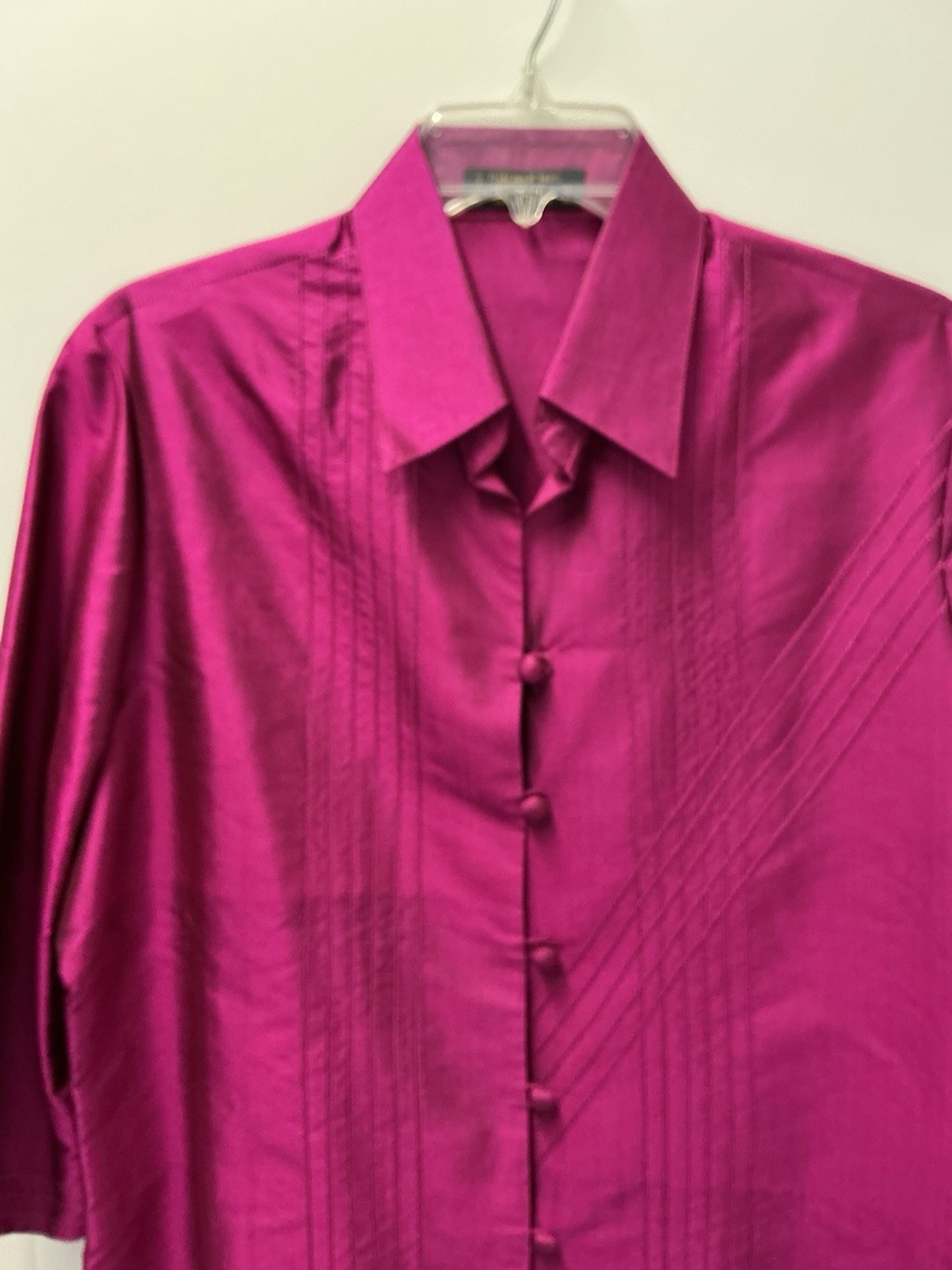 Thai Silk Blouse Size XL Fuschia Decorative Stitching Covered Buttons W/loop