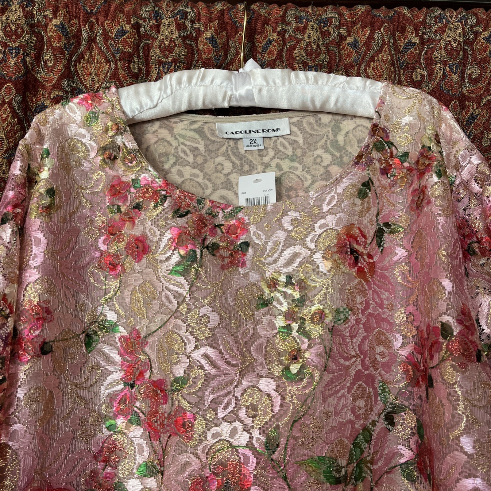 CAROLINE ROSE NWT Pink Floral WM Top 2X Mother Of The Bride Formal Party USA