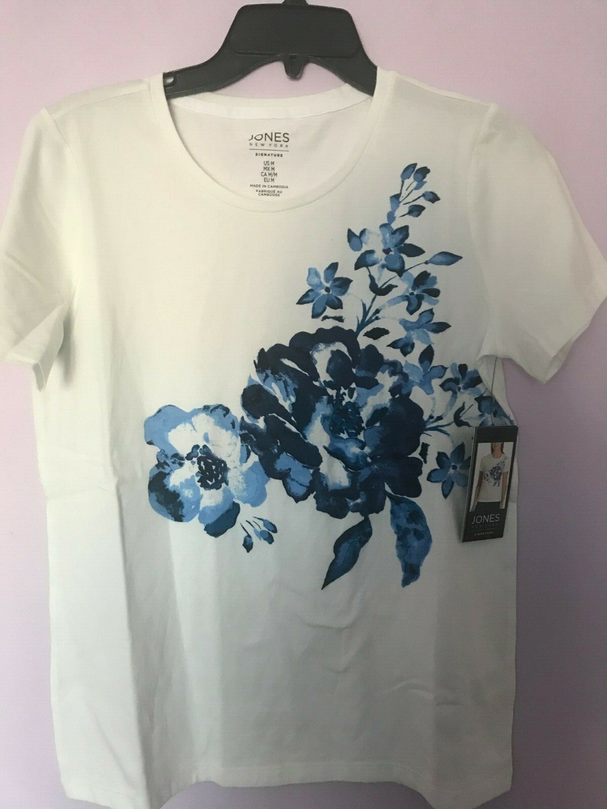 Jones Newyork Cotton Tee Short Sleeve Floral White Blue S,M,L,XL,XXL NWT