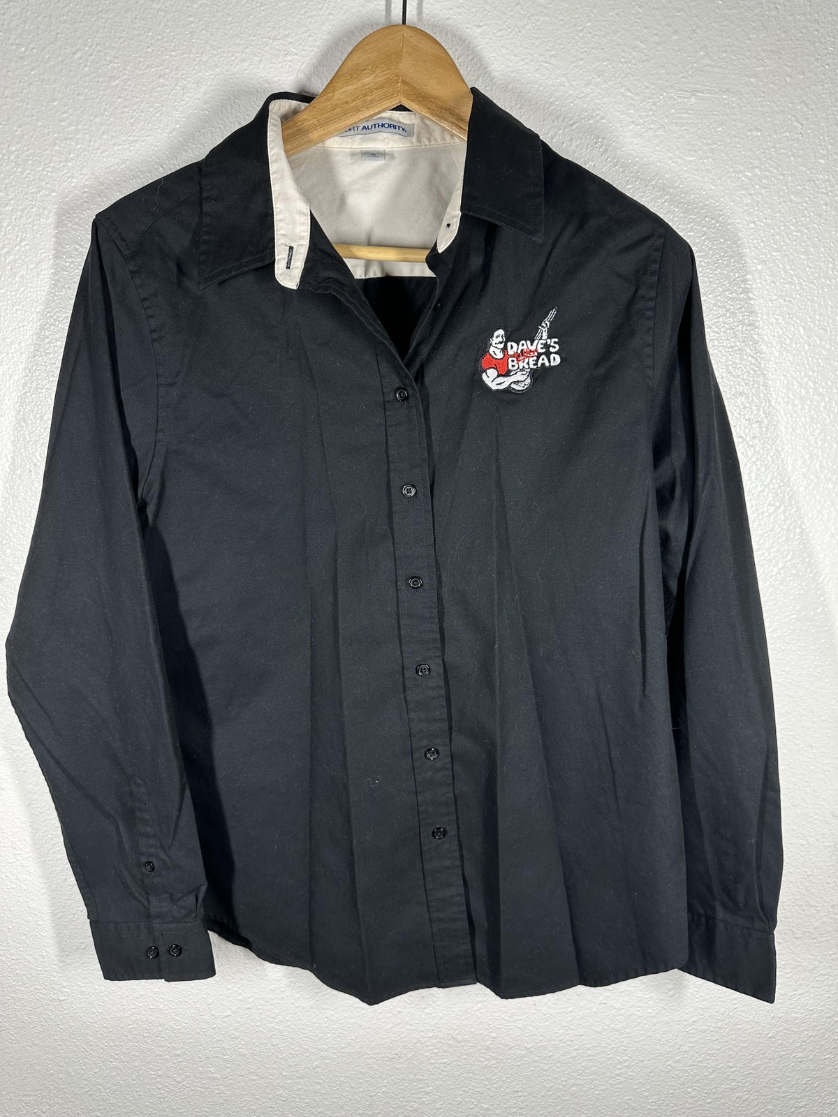 Port Authority Shirt Womens Medium Black Button Front Daves Killer Bread Logo