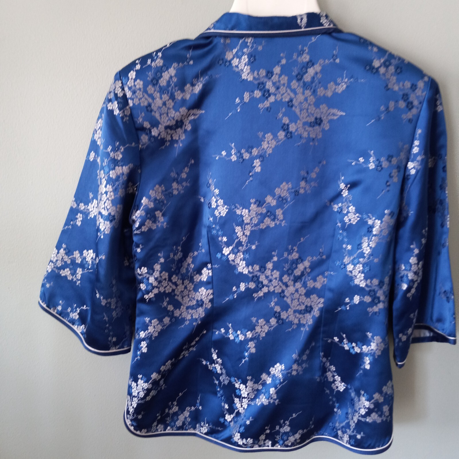 Jin Feng Silk Holiday Halloween Party Asian Style Blue Collared Blouse Small/34