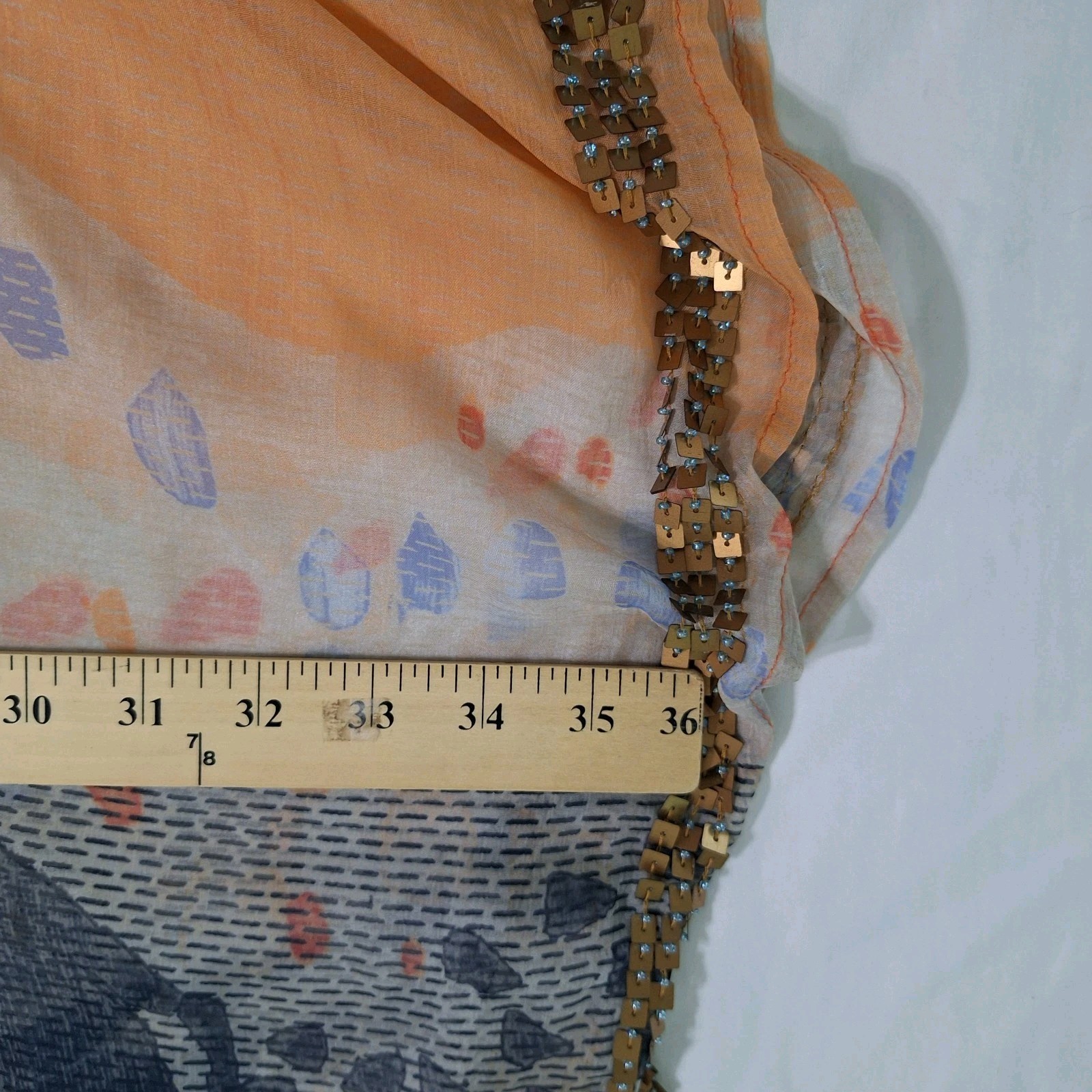Chico’s Multi Beaded Art Deco Print Sheer Kimono Boho Coverup Top L/XL Resort