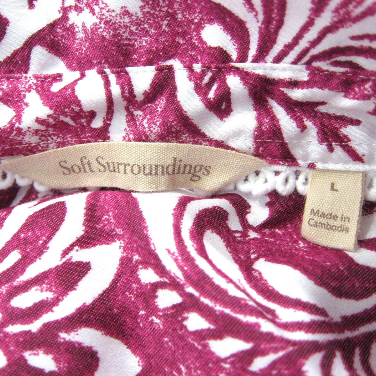 Soft Surroundings Easy Care Stretch Woven 3/4 Sleeve Big Shirt Berry Floral Sz L