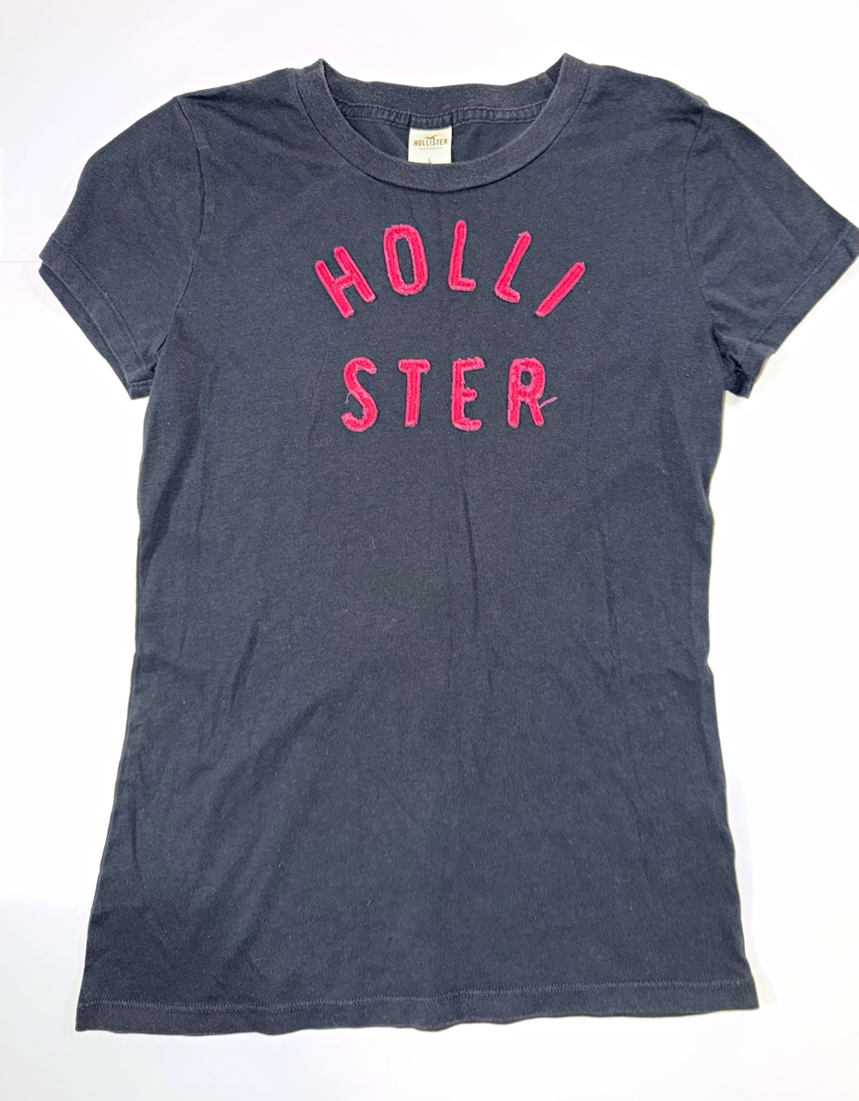 Hollister Women’s Blue Solid Embroidered Logo Crew Neck T-Shirt Short Sleeve L