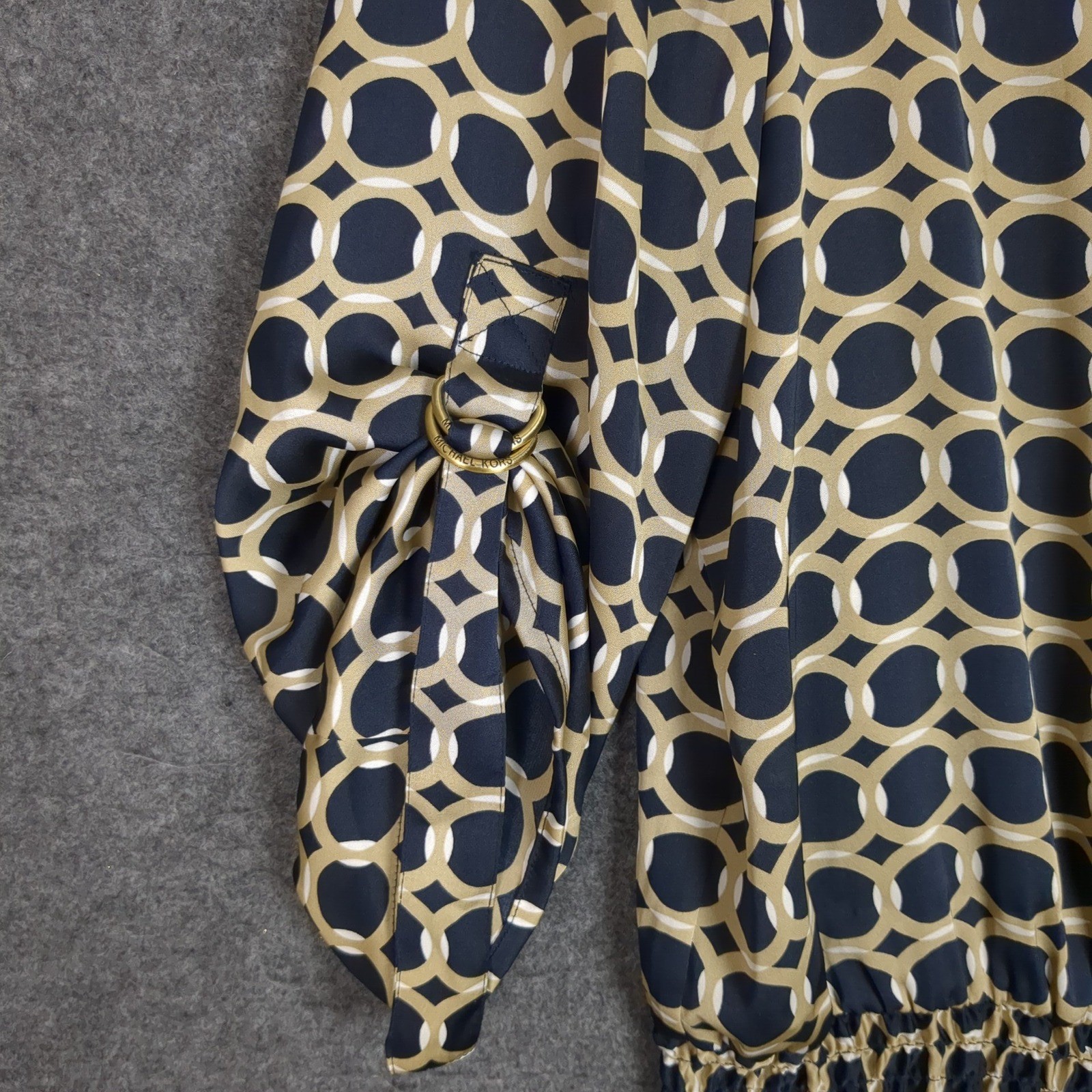 Michael Michael Kors Navy Gold Chain Link Smocked Waist Blouse Top Medium M