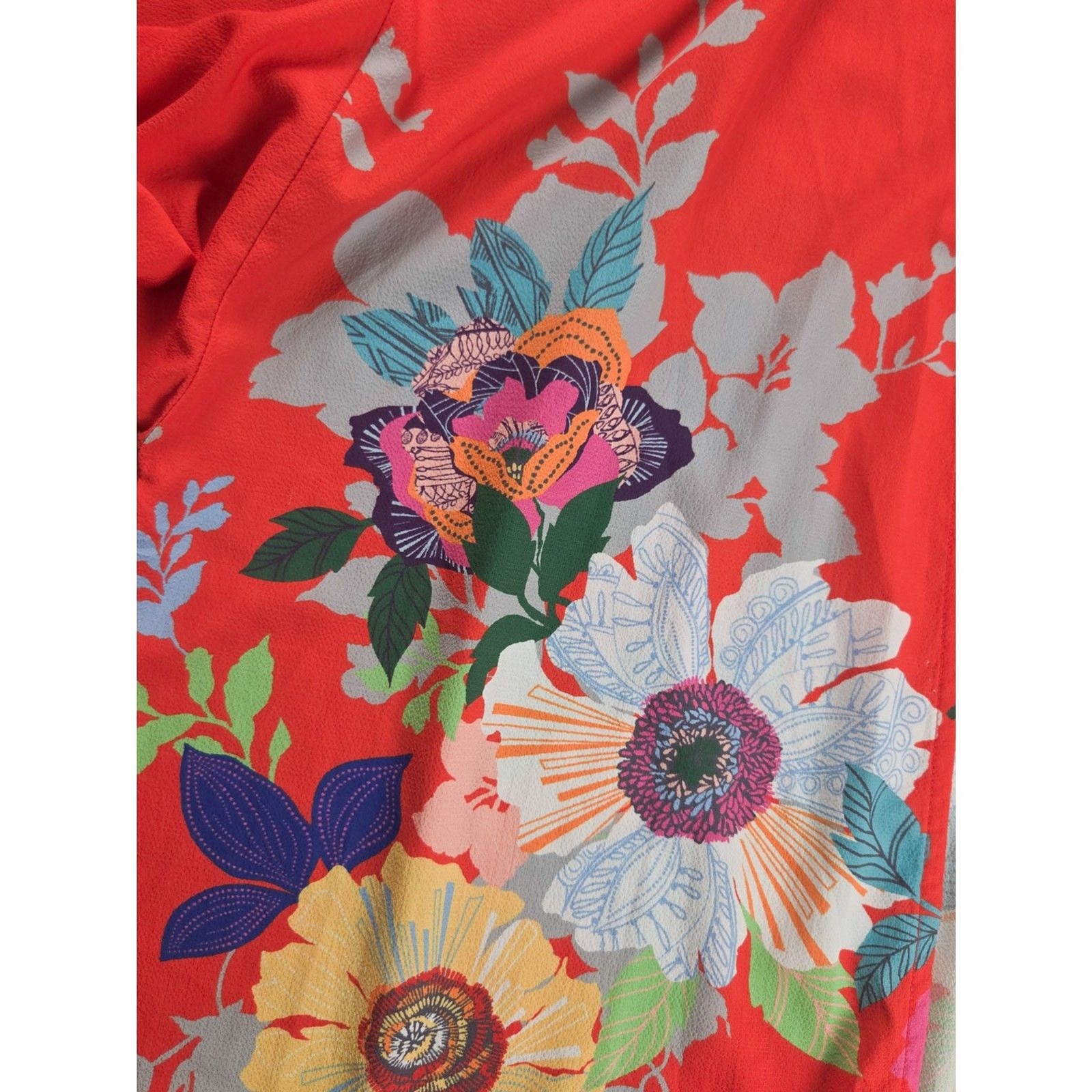 Umgee Vibrant Red Colorful Floral Kimono Top Size L Beach Resort Layering