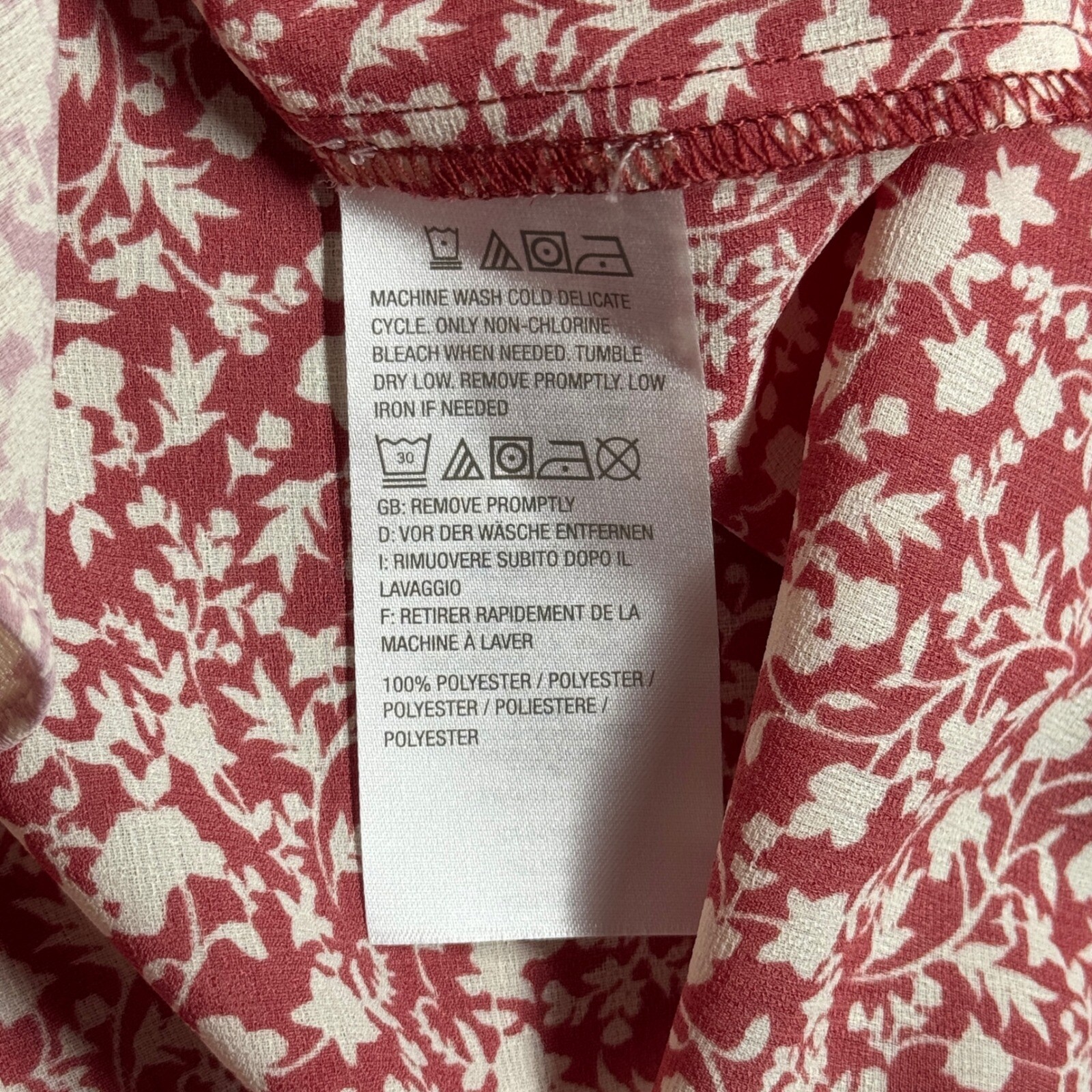 Logo Lori Goldstein Blouse Floral Print Long Sleeve Ruffle Hem Pink Red Size S
