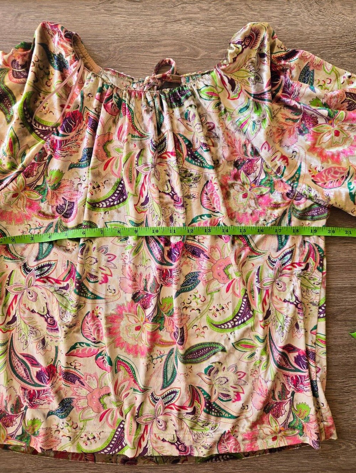 SAGE + FIG Boho Paisley Floral Velvet Keyhole Blouse Size M – Pink Green Purple