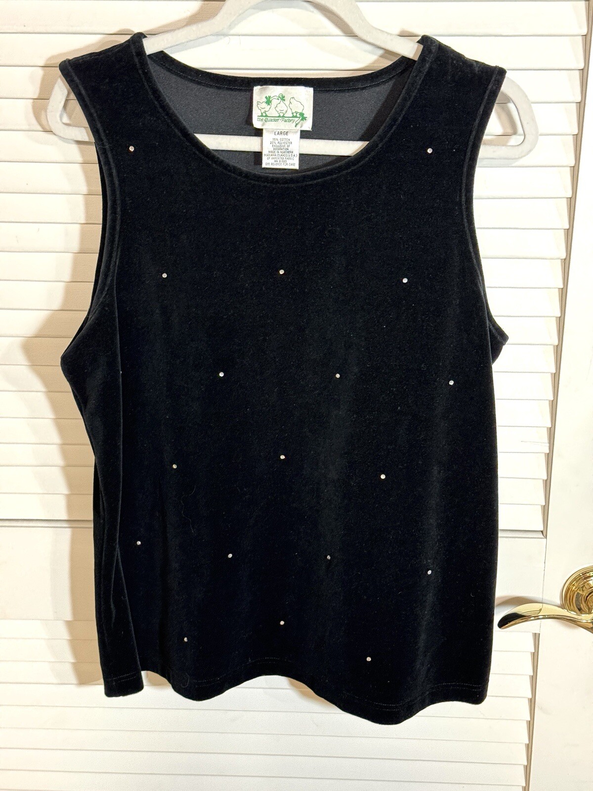 Quacker Factory Women’s Top Velvet Tank Shell Rhinestone Size Large