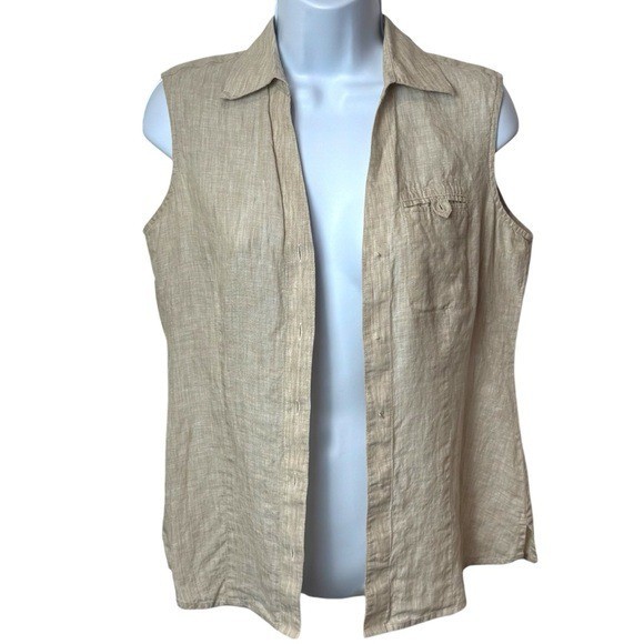 Foxcroft Ivory 100% Linen Fitted Fit Cottagecore Granola Girl Summer Vest 6P
