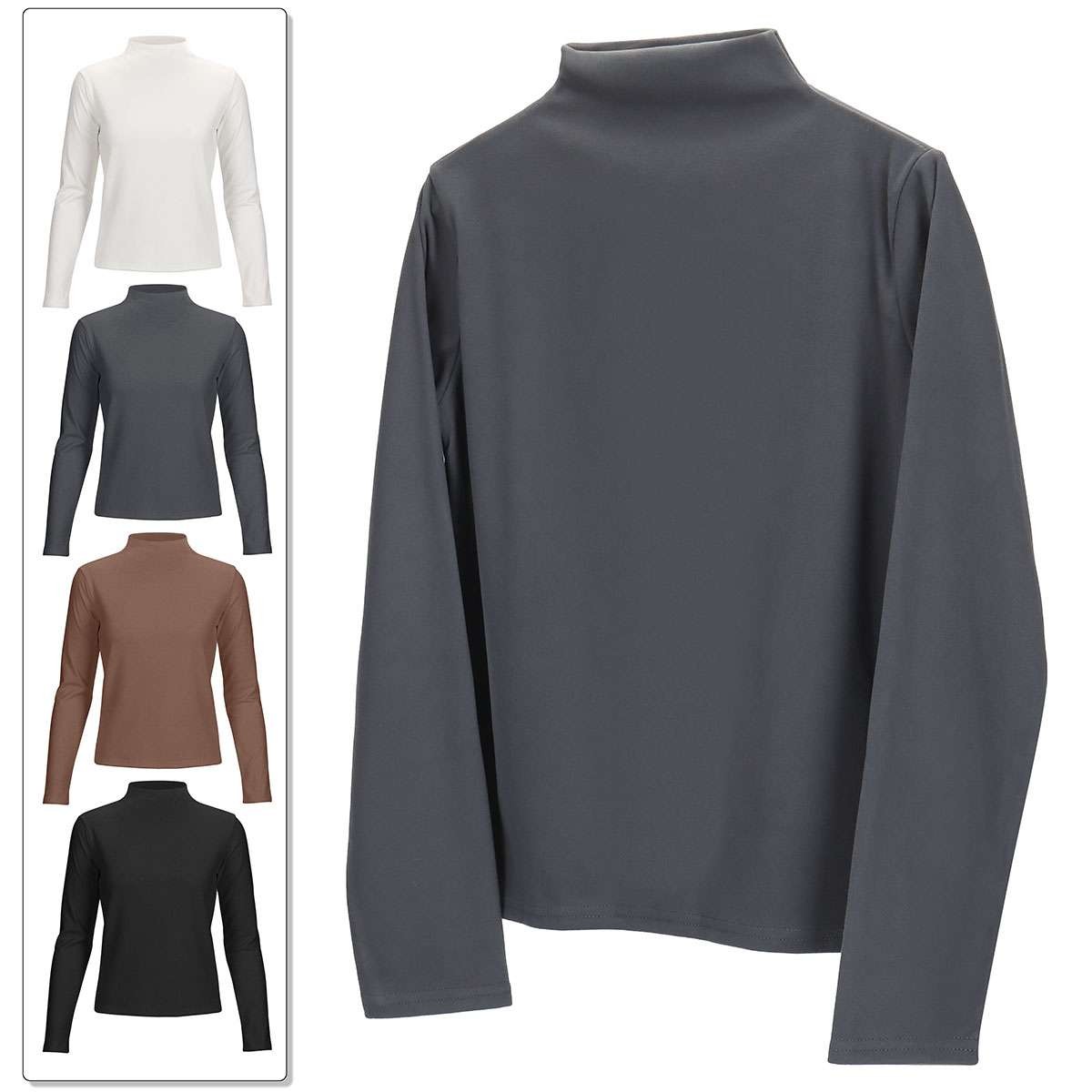 Winter Warm Brushed Fleece Long Sleeve Stretch Turtleneck Mock Neck Top Shirt
