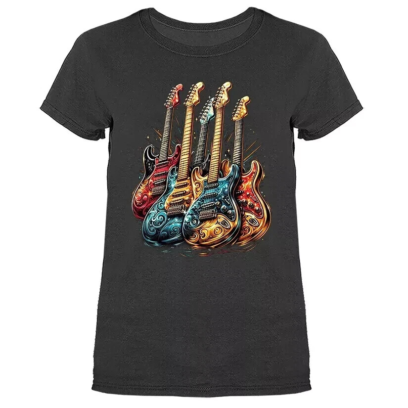 Guitar Retro Style Rock Music Band Women’s T-shirt