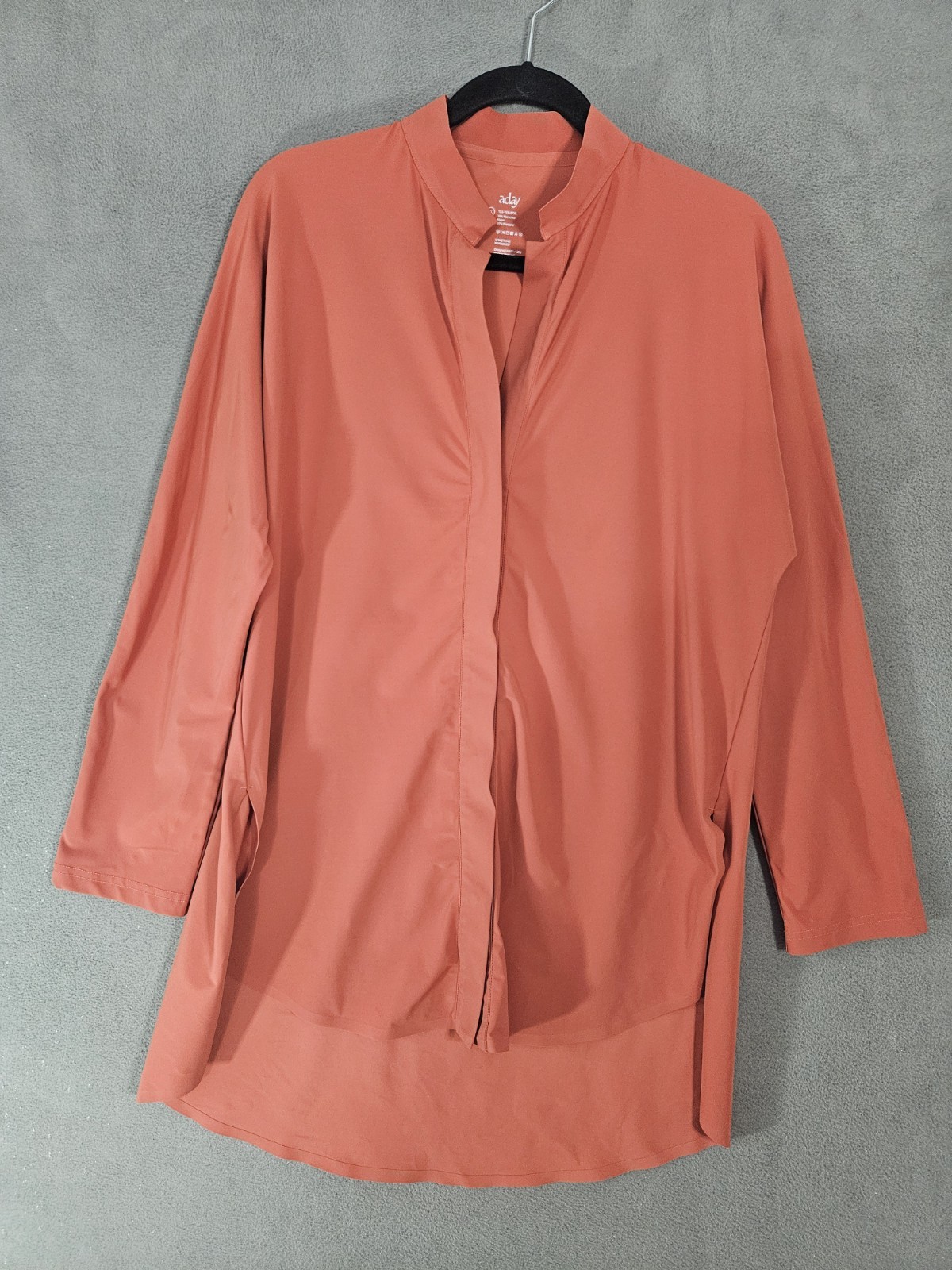ADAY Something Borrowed Shirt Orange High Low Split Neck Long Sleeve Tunic XL