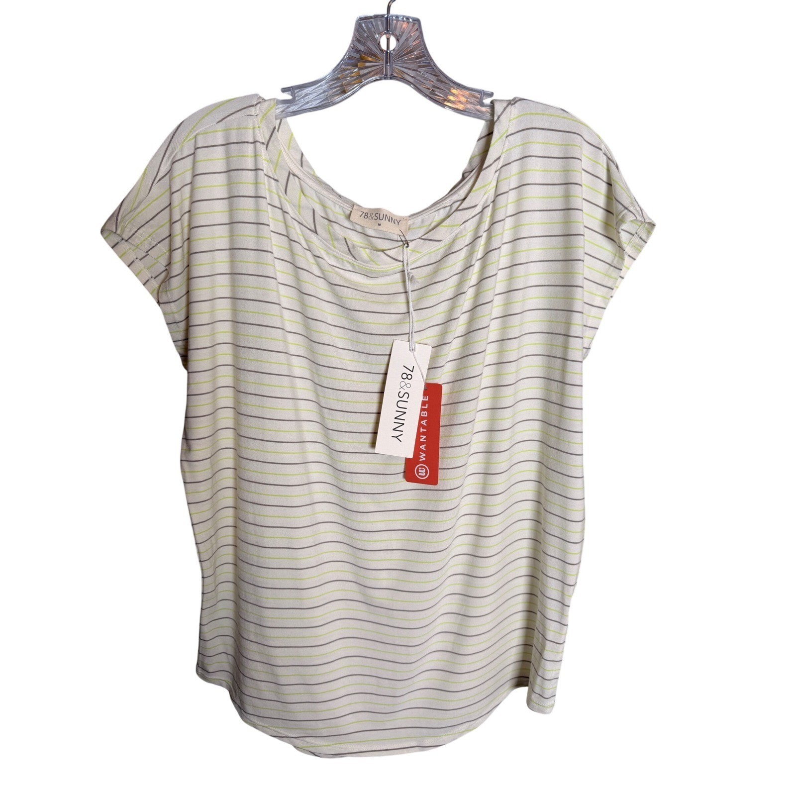 78&Sunny Striped Top Womens Medium White Green Modal Spandex Casual Tee NWT