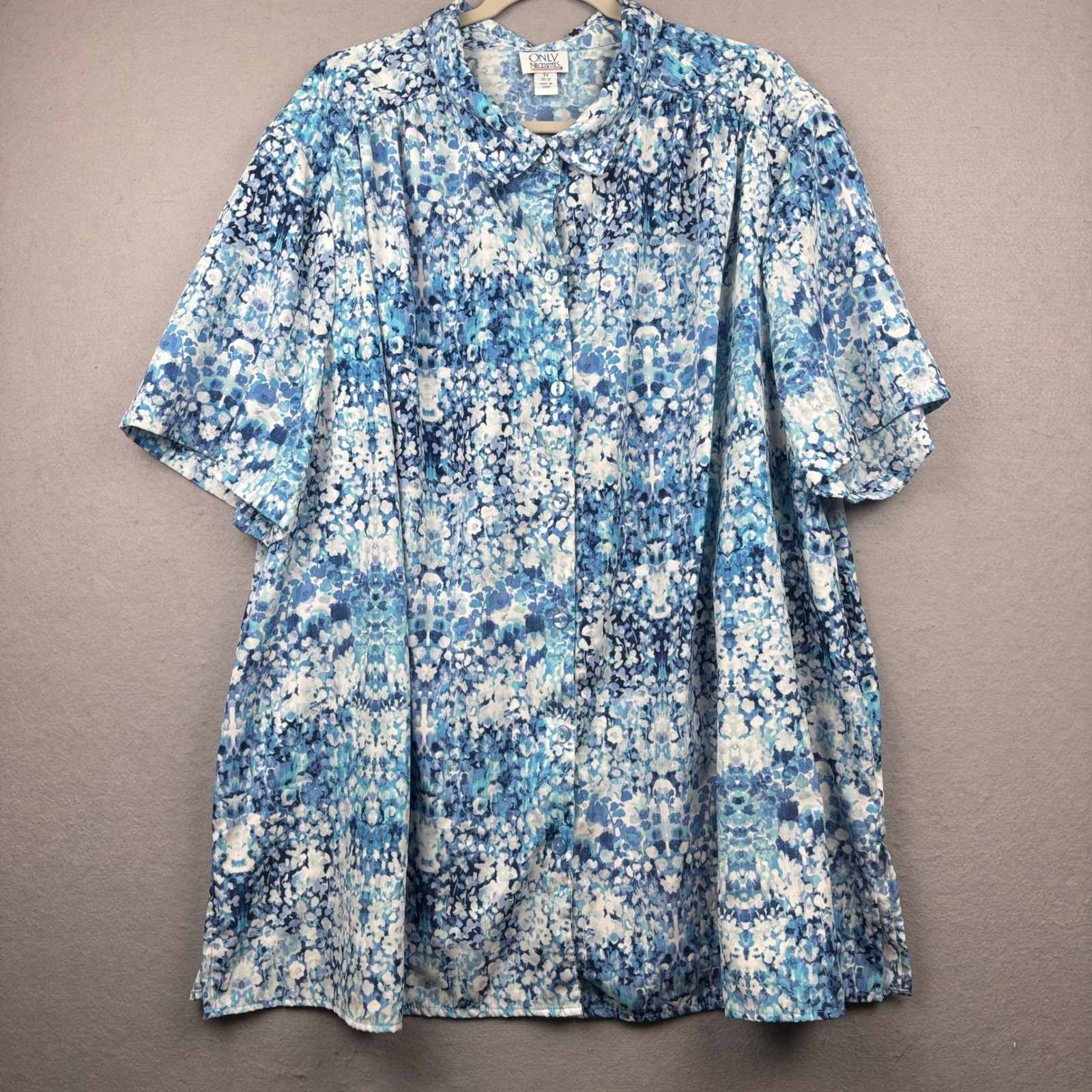 Only Necessities Blouse Womens 3X Floral Button Front Short Sleeve