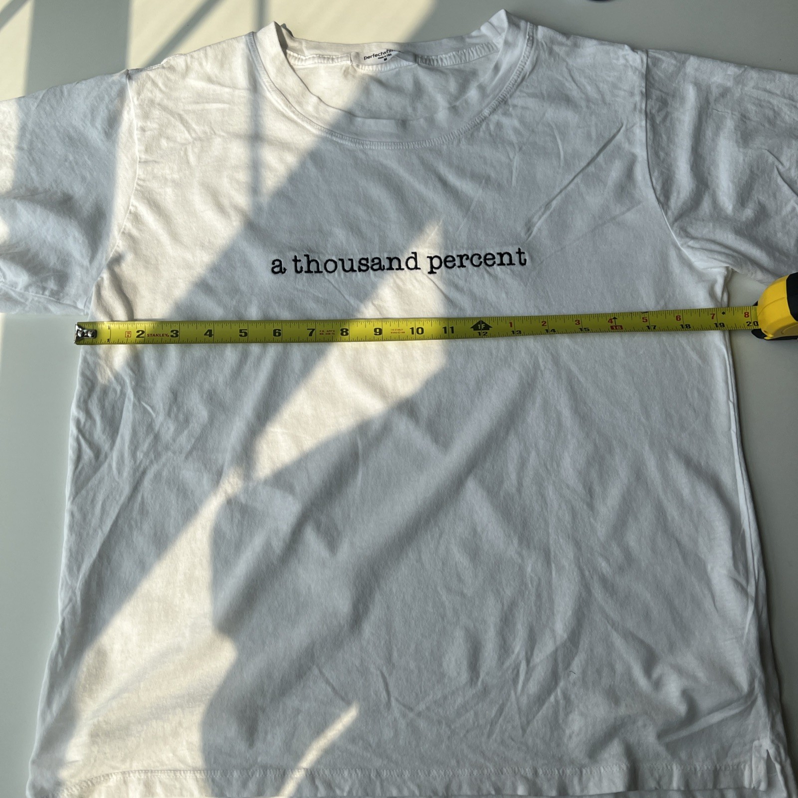 Perfect White Tee Crew Neck T Shirt M White Graphic Text Made In USA Cotton