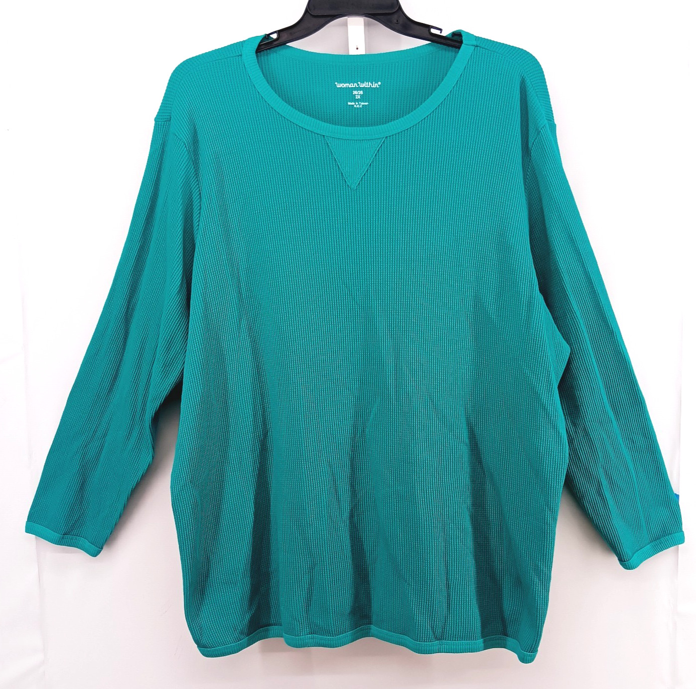 Woman Within Shirt Women Size 2X Teal Long Sleeve Waffle Knit Thermal Cozy Top