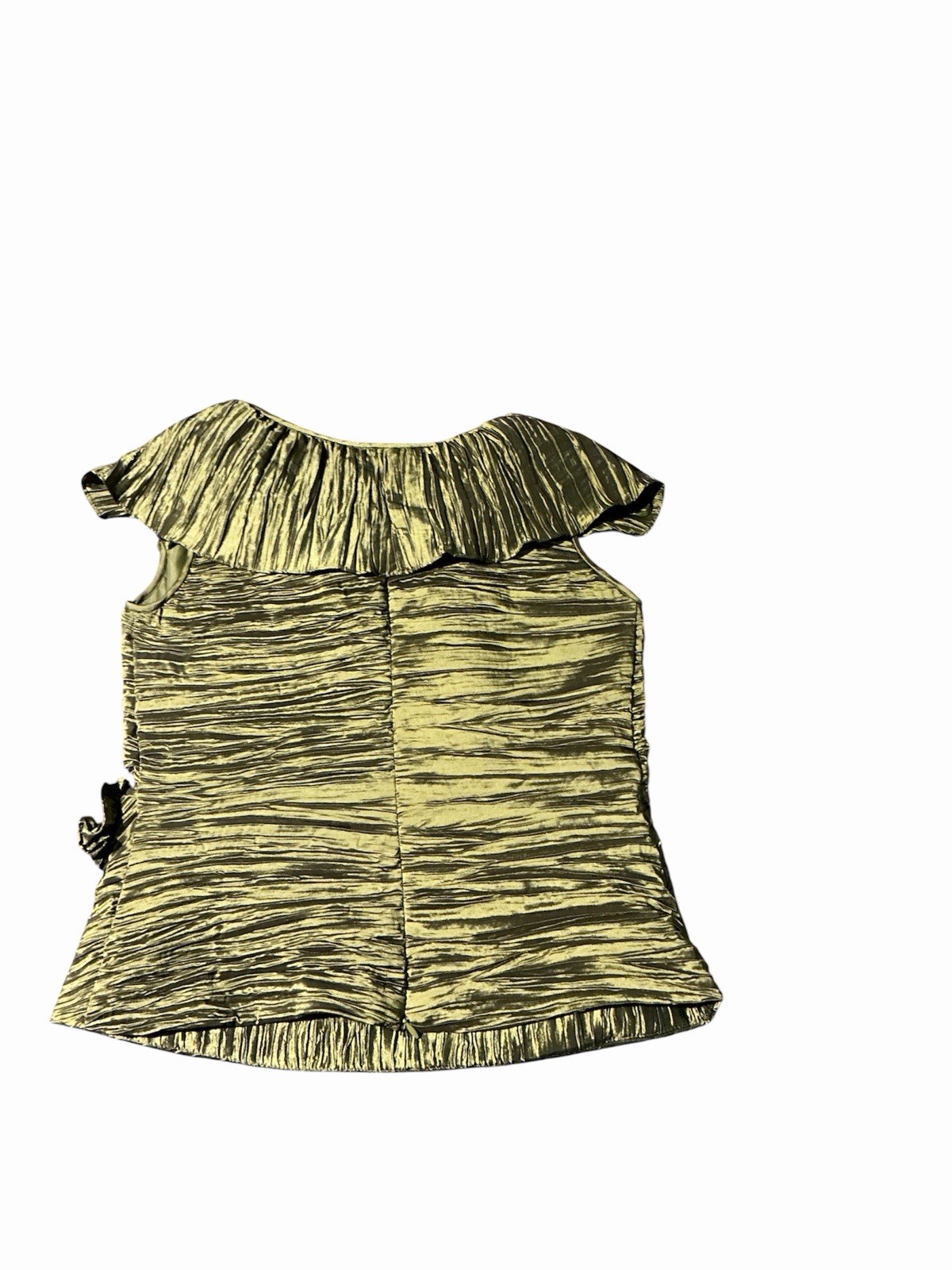 Cache Y2K Metallic Olive Green Ruffled Top V Neck Sleeveless Party Blouse 10