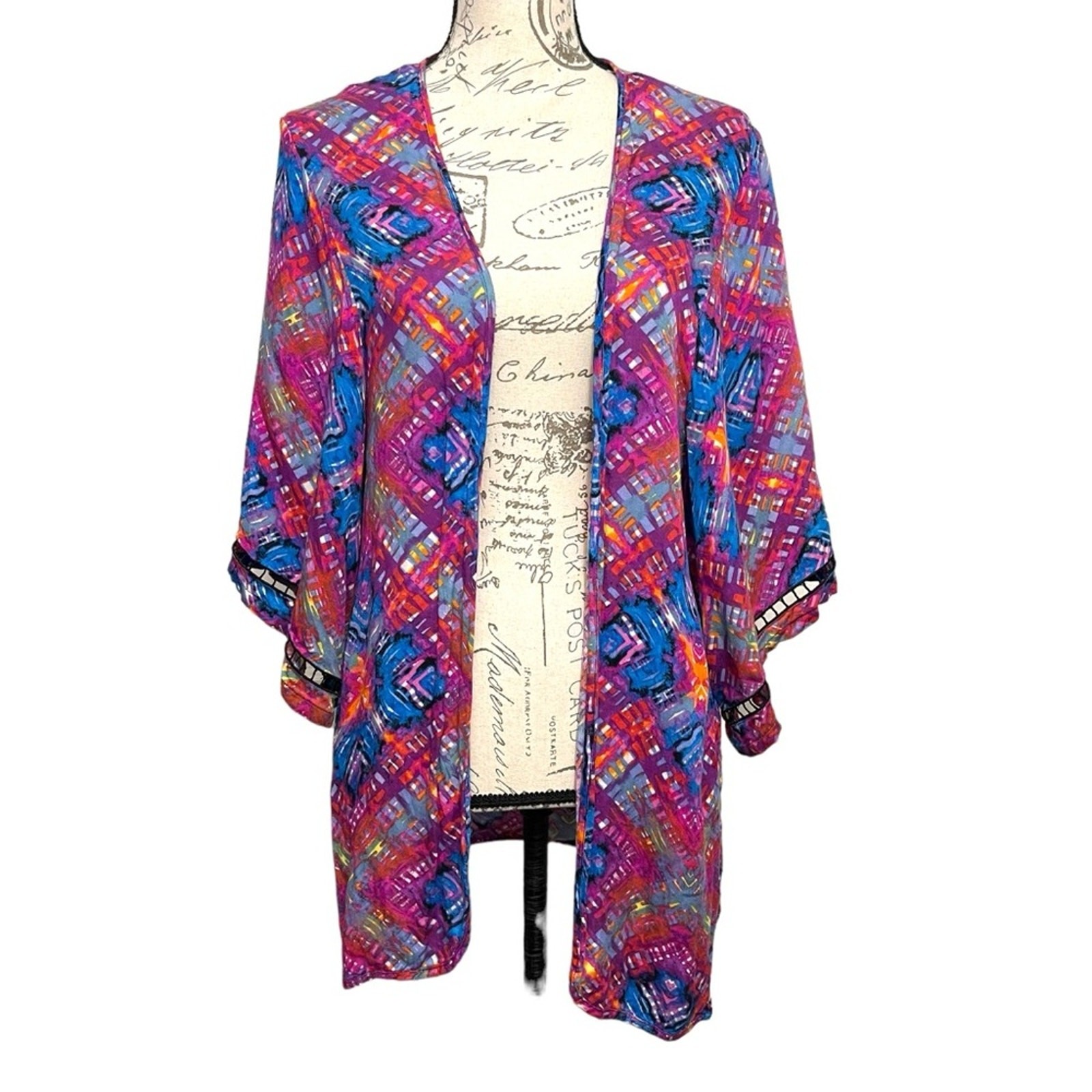 Minkpink Womens Kimono Cover Up XS/S Multicolor Open Front Beach Boho Colorful