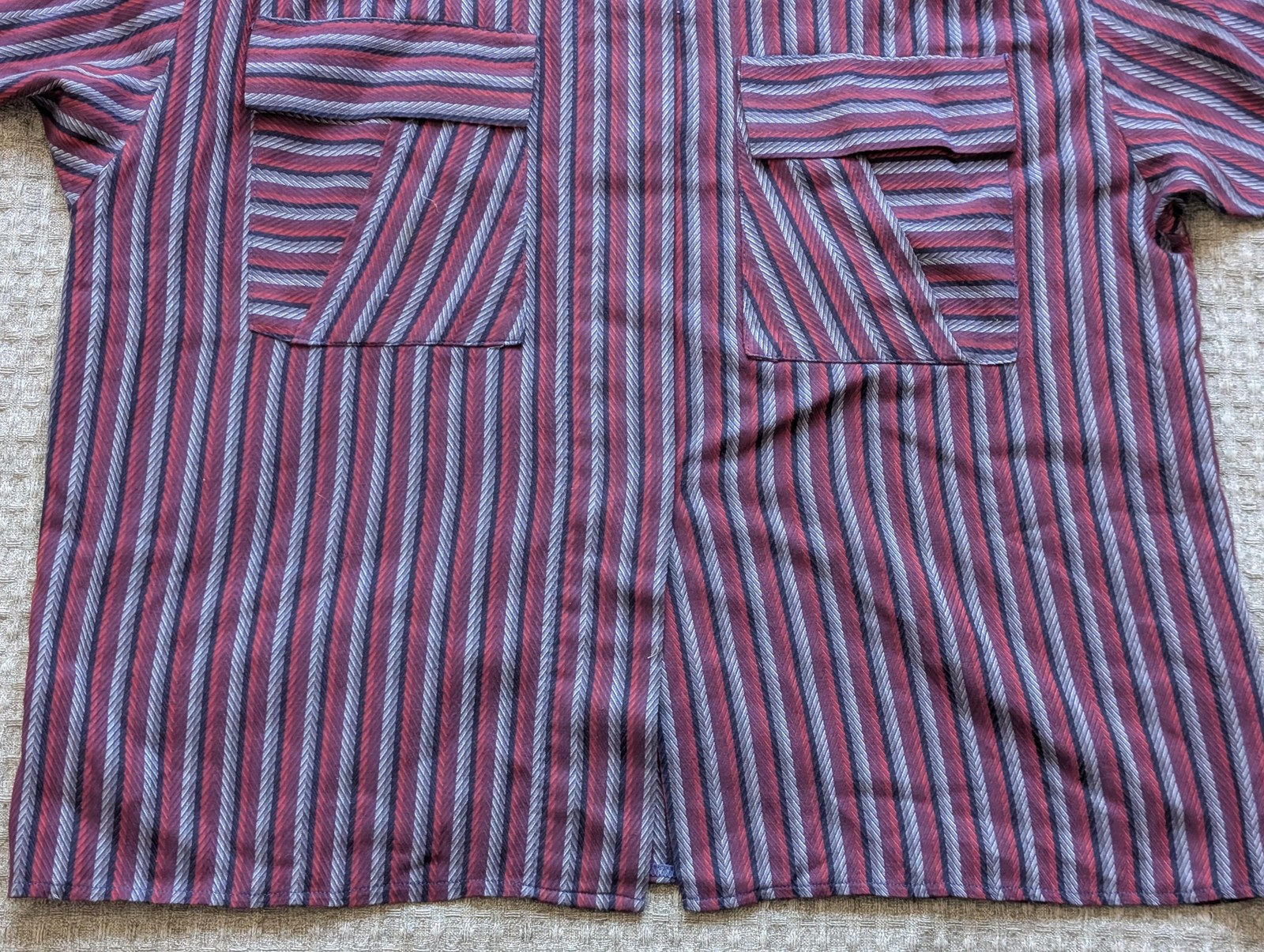 Vintage Shirt Womens 12 Red Stripe Tunic Dolman Pocket Epaulette Made UK 80s 90s