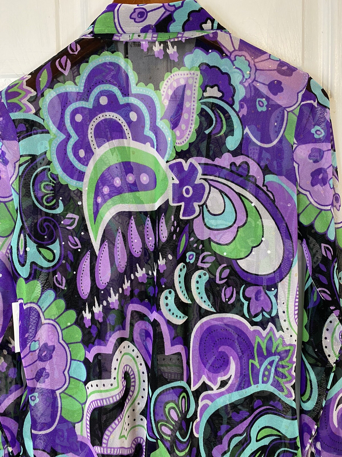 Erin London sheer size small long sleeve shirt ruched new purple green black