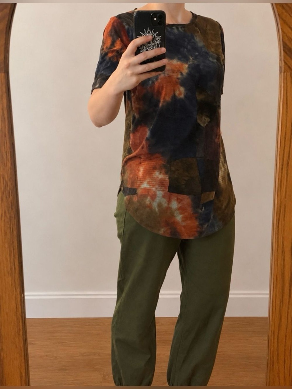 Karen Kane Earthy Patchwork Tie-Dye Tunic Top Oversized Boho Art-to-Wear Size M