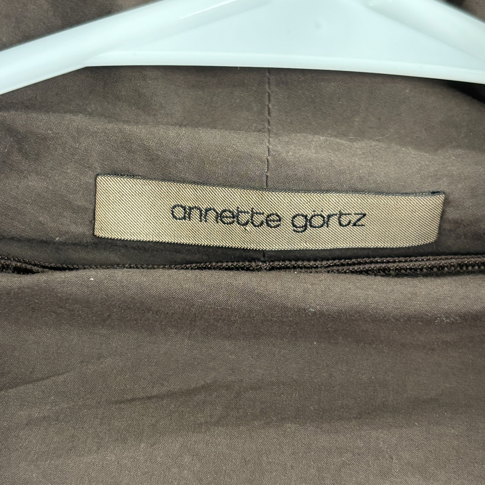 ANNETTE GORTZ Blouse Chocolate Brown Top Blouse V Neck Wrap Flare Sleeve 38/M