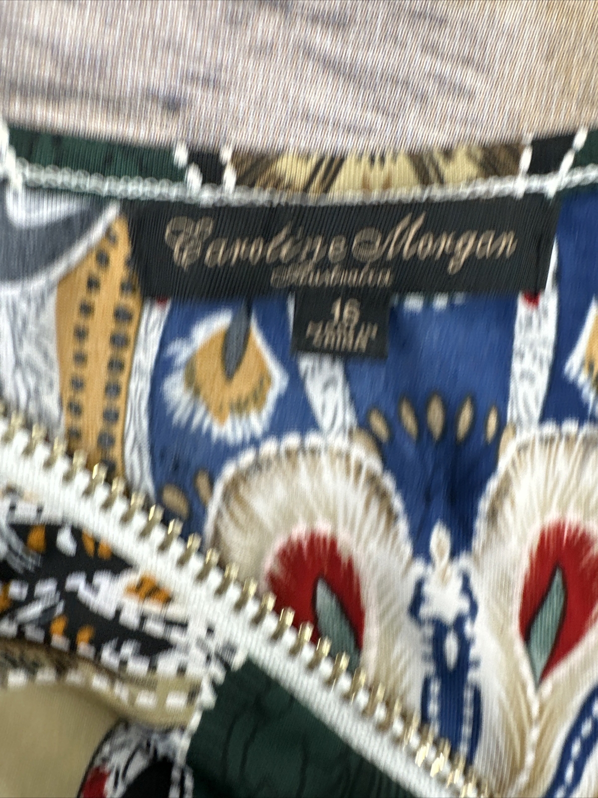 Caroline Morgan Tunic Top Womens Size 16 Peacock Feathers Half Zip Long Sleeve