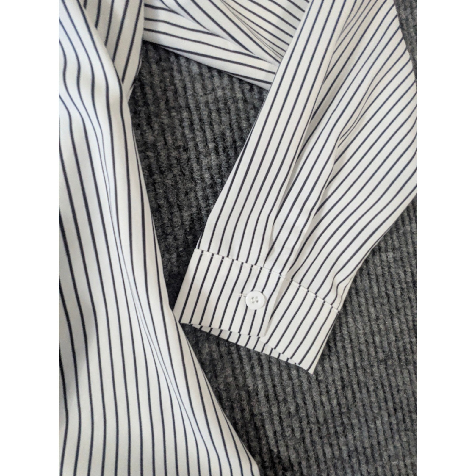 Blooming Jelly Womens Large White Black Striped Pleated V-Neck Blouse Top