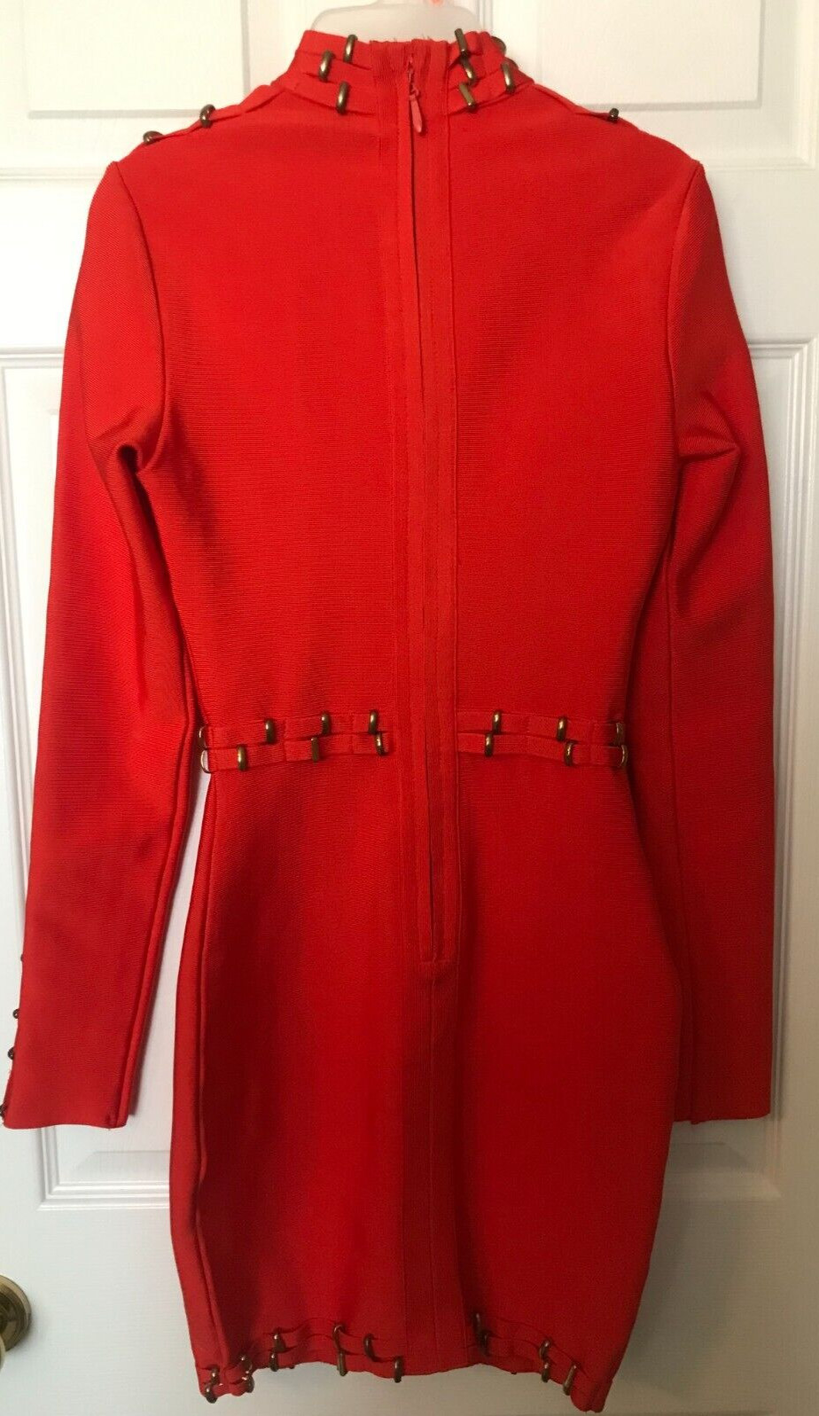 Peace Love high neck gold Long Sleeve Hardware mini dress orange