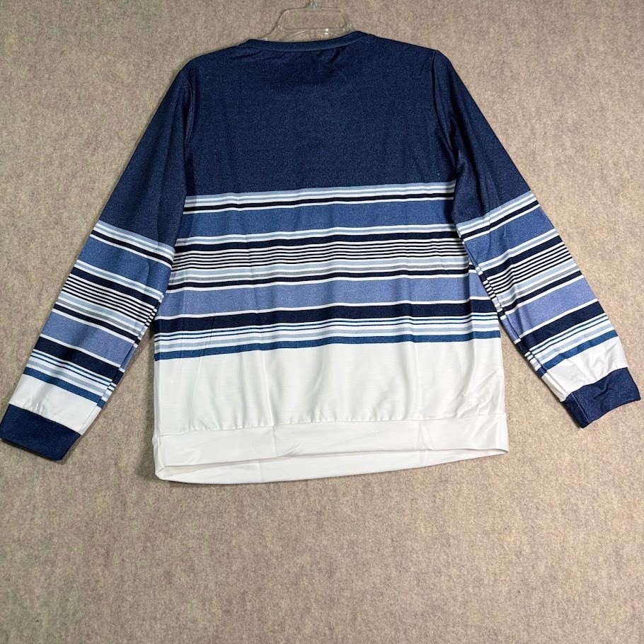 Striped Long Sleeve Quarter Zip Pullover Women M Blue White Polyester Casual Top