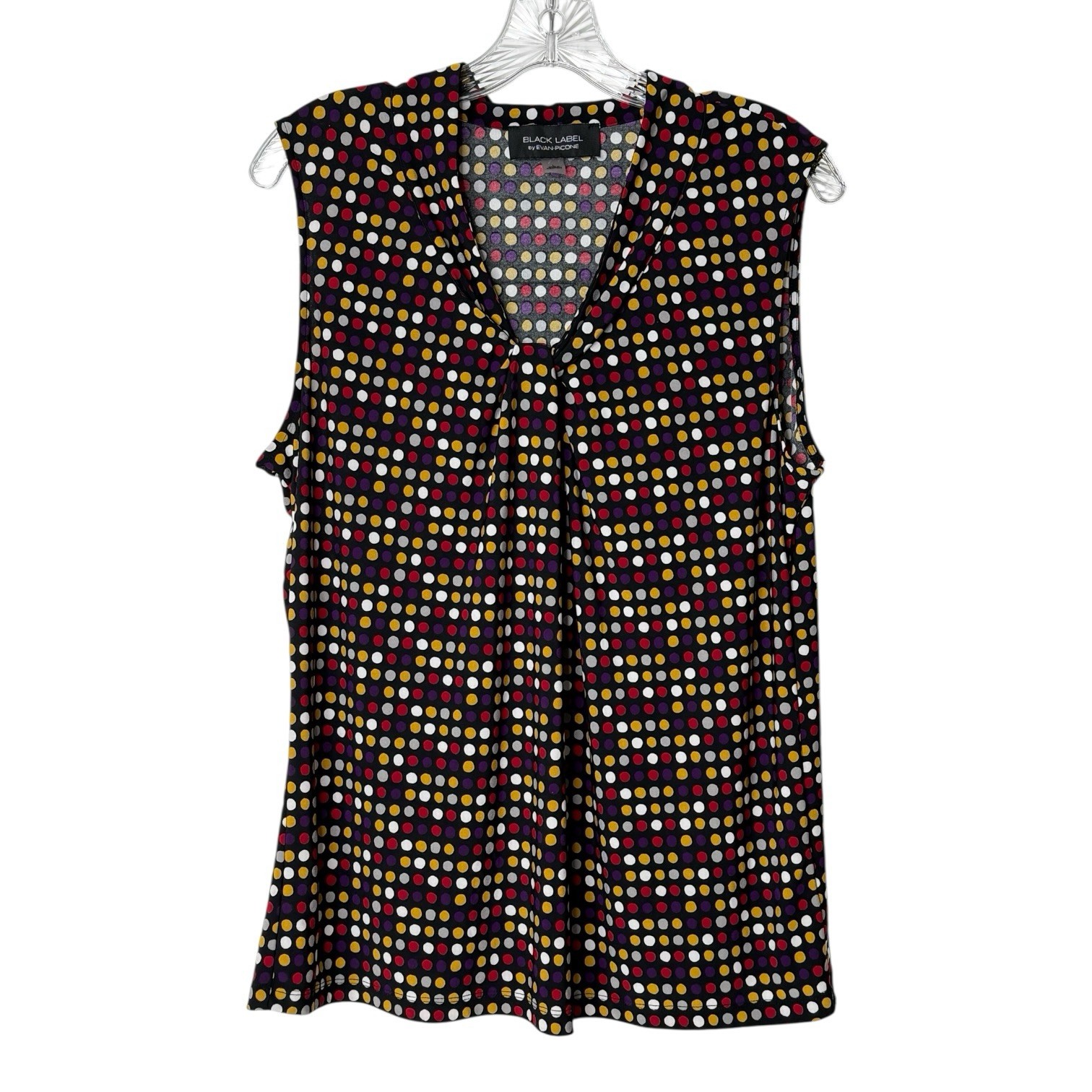 Black Label Evan Picone Sleeveless Blouse Multicolor Polka Dots Women’s Large