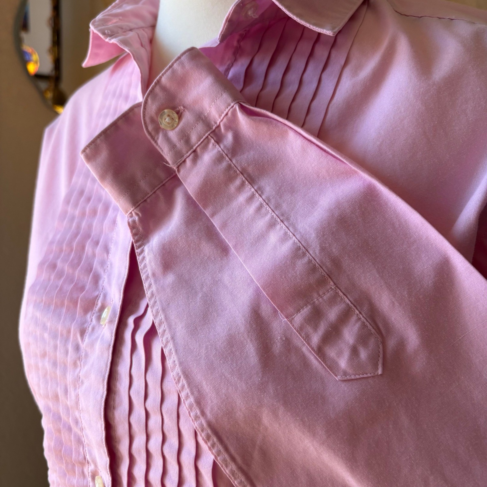 Vintage Pendleton Country Sophisticates Pink Tuxedo Blouse Pleated Front USA