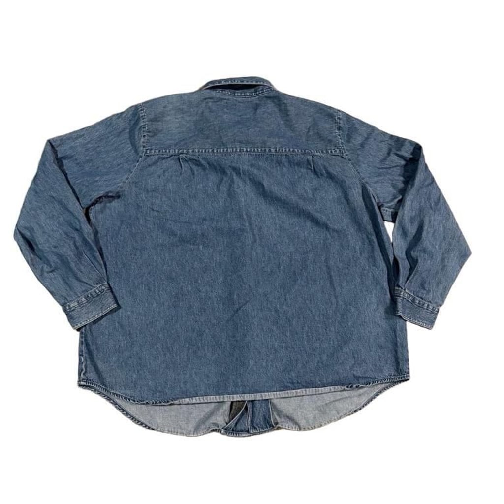Karen Scott II Vintage Denim Button-Down Shirt with Fall Harvest Embroidery