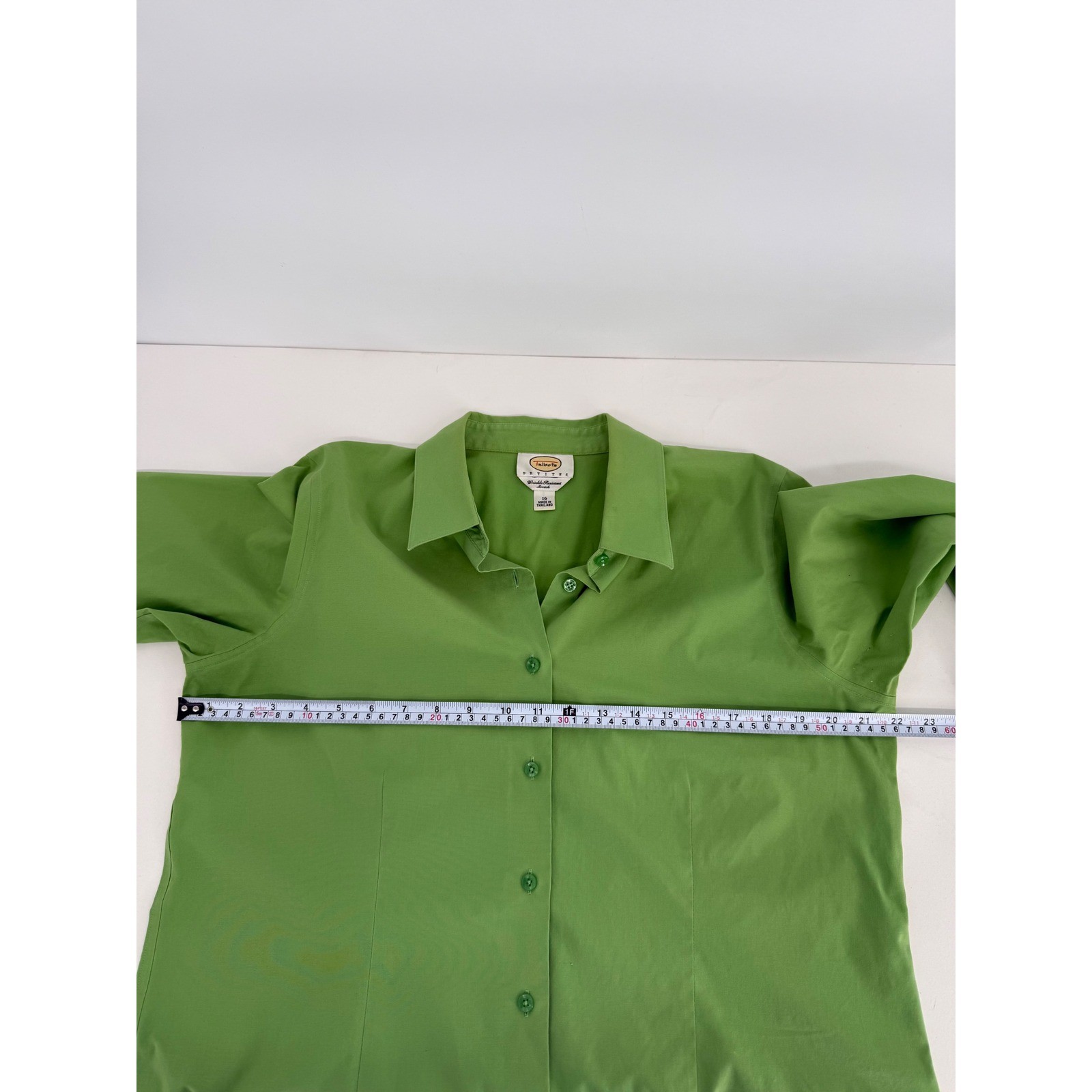 Talbots Petites Green Button Down Blouse Wrinkle Resistant Stretch Sz 16P