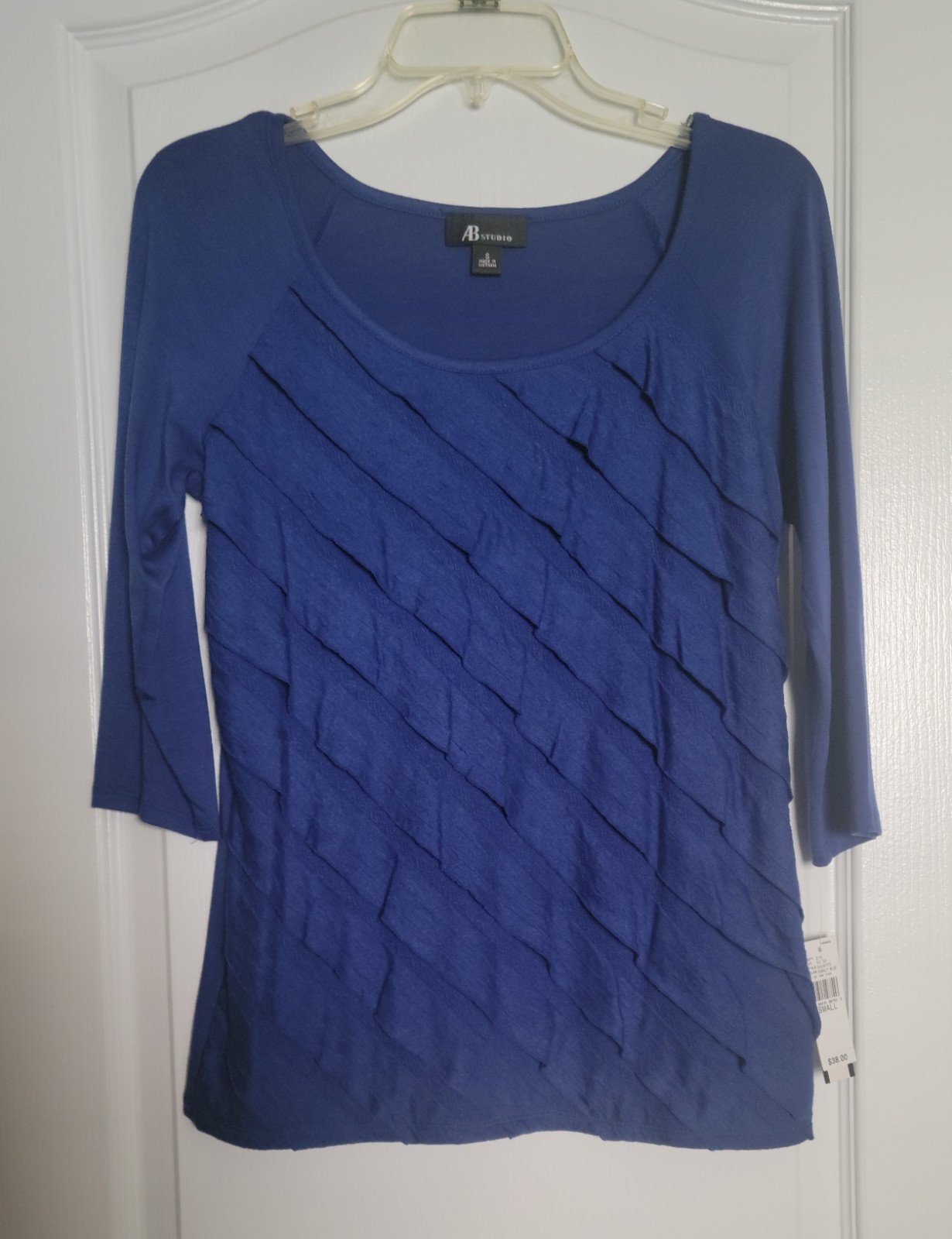 Brand New With Tags (NWT) AB Studio Women’s Ruffle Front Top Cobalt Blue .