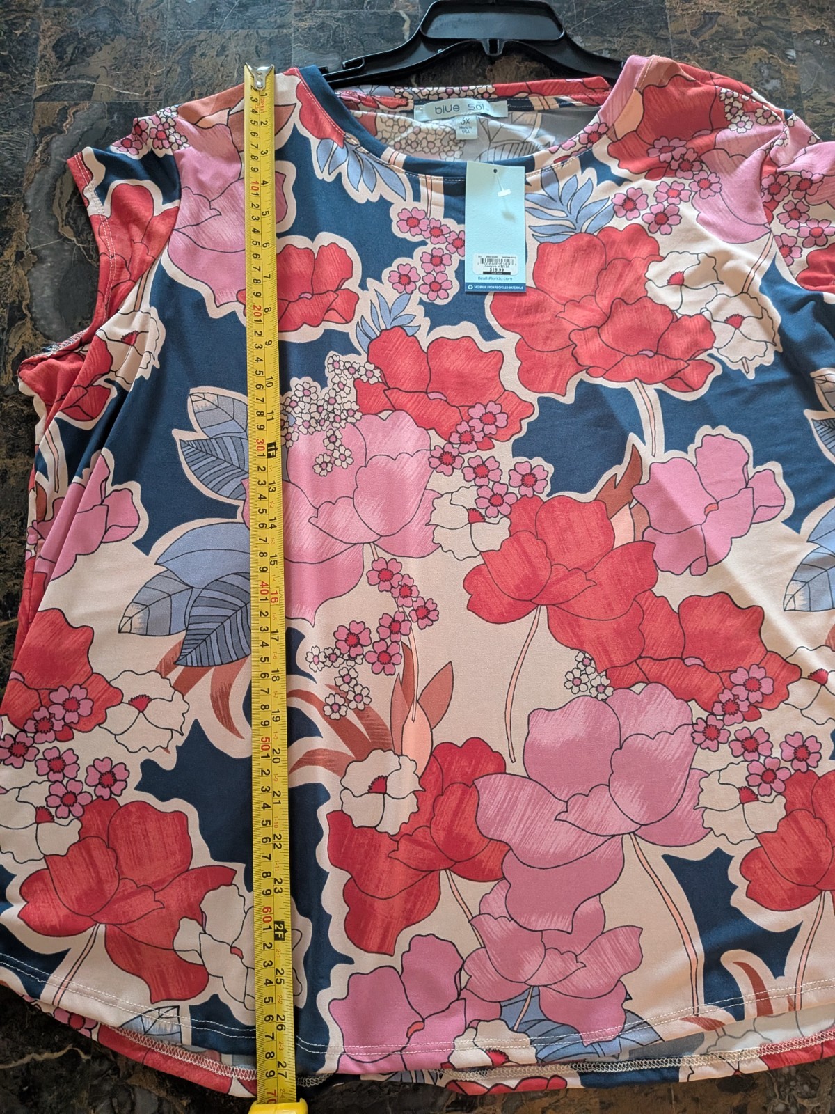 Blue Sol 3X Cap Sleeves Vibrant Colorful Floral Top Ladies New w/Tags