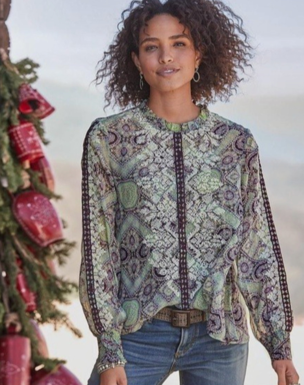 Sundance Boho Victorian Charms Sheer Embroidered Lace Blouse Purple Cottagecore