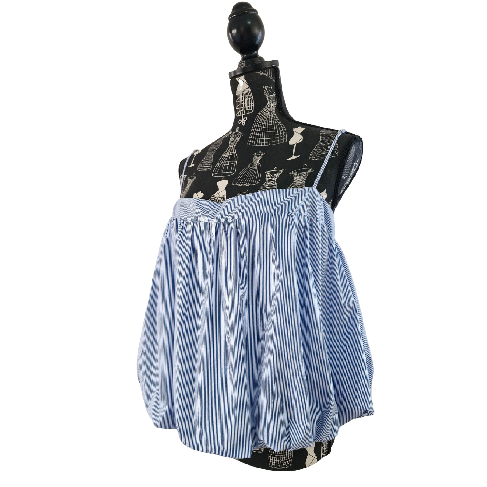 Ally Fashion Cami Top Womens 14 Blue White Stripe Bubble Hem NWT