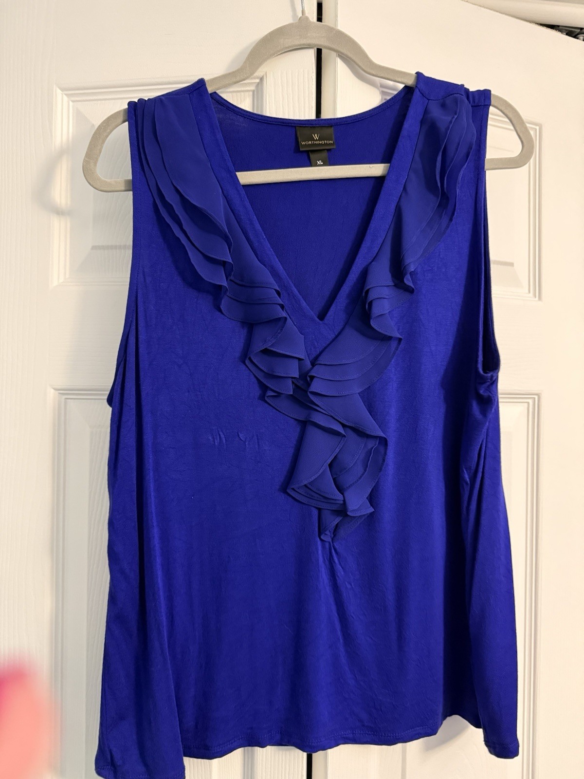 Worthington Stretch Purple Ruffle V-Neck Sleeveless Top Womens XL