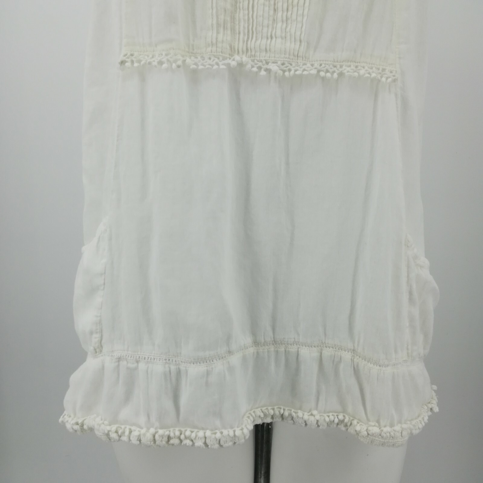 Hippie Laundry Sheer Tank Top Size M Crochet Straps Decorative Back Poms Boho