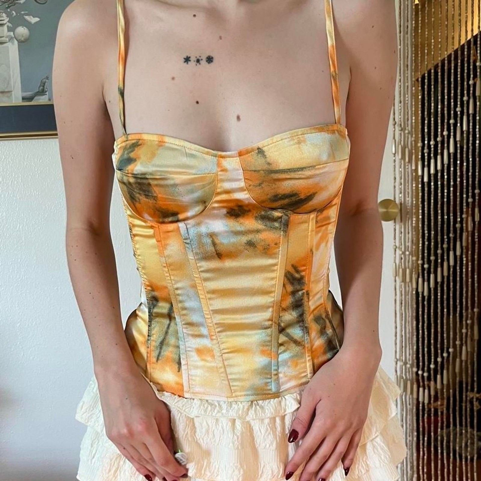 Pretty Little Thing Orange and Yellow Structured Corset Top Size 4 Pretty