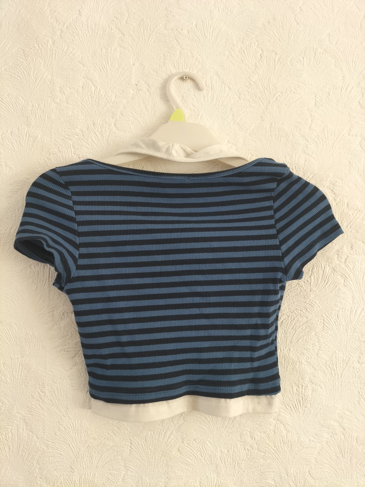 Cider Blue Cropped Top T-shirt Polo Halter Layer Striped Button Short Size S